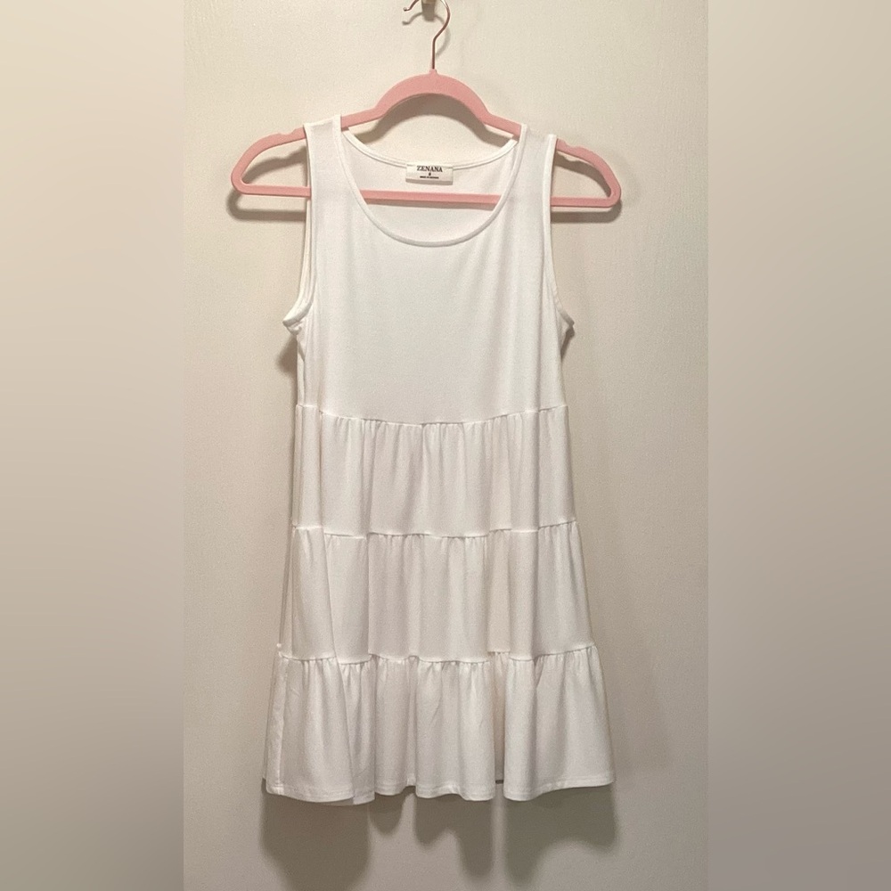 Zenana White Sleeveless Tiered Top
